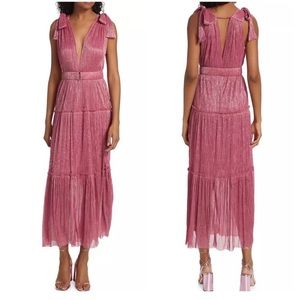 Sabina Musayev Helena Long Pleated Shimmer Dress In Hot Pink | LARGE